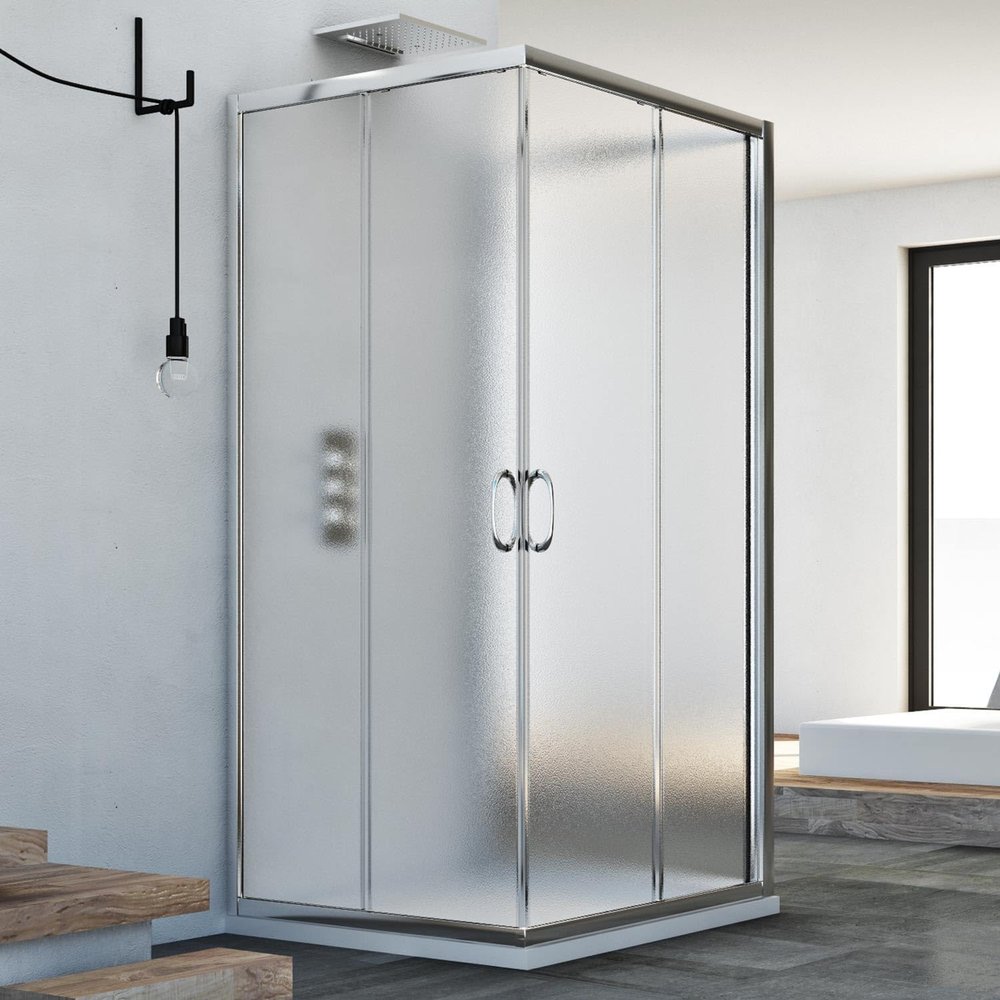 Idralite Junior Trio 3-Sided Shower Enclosure 80 x 80 x 80 cm, H185, Textured Glass