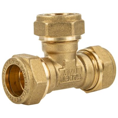 tecuro Brass Compression Tee Fitting, 18 x 18 x 18 mm, DVGW W 534 Approved for Drinking Water, Also for Solar Applications