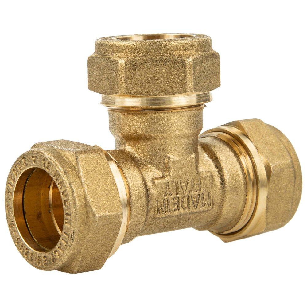 tecuro Brass Compression Tee Fitting, 18 x 18 x 18 mm, DVGW W 534 Approved for Drinking Water, Also for Solar Applications