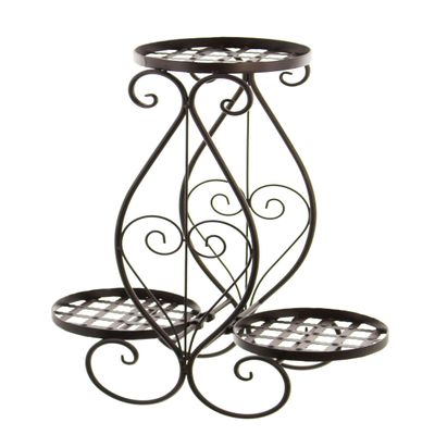 Frank Flechtwaren Classic Metal Flower Stand for 3 Pots, Modern Rust Look