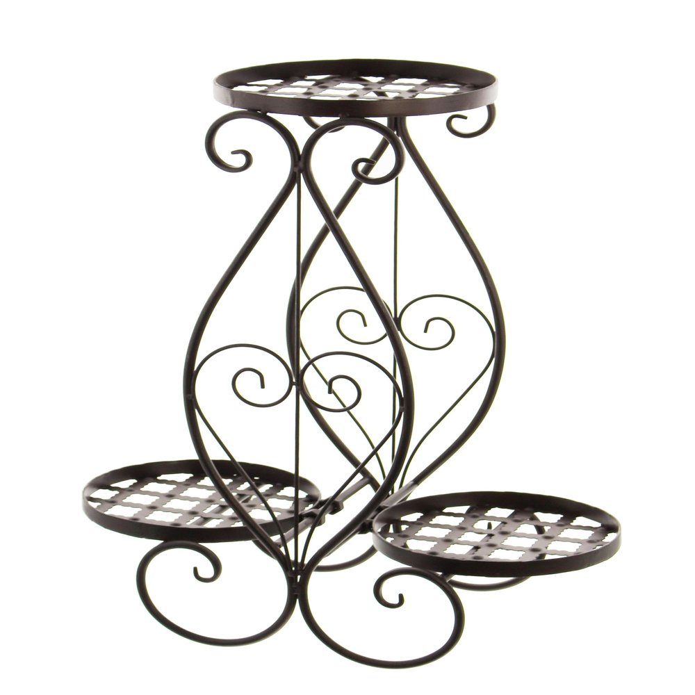 Frank Flechtwaren Classic Metal Flower Stand for 3 Pots, Modern Rust Look
