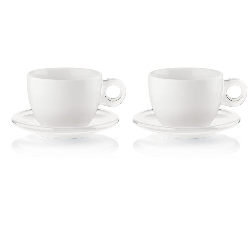 Guzzini Gocce Set of 2 Breakfast Cups with Saucers, Transparent, 480 cc, 34.5 x 23 x H12.5 cm, 27750000