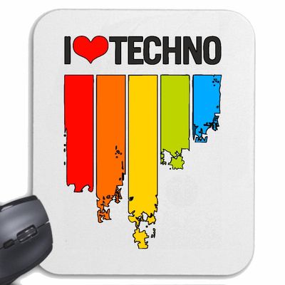 I Love Techno Mouse Pad, White
