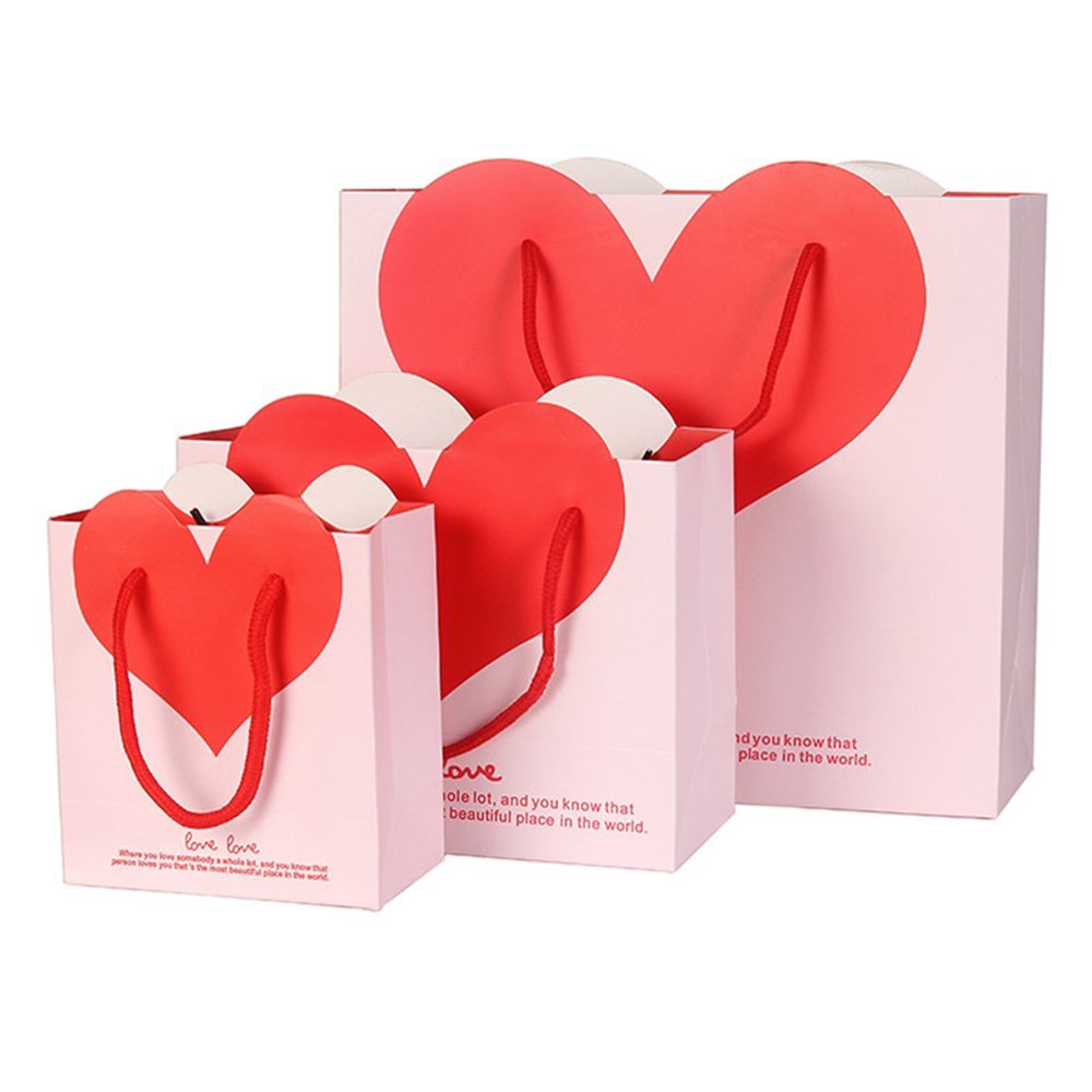 Miya 3-Piece Small Pink Heart Gift Bag Set, 15 x 14 x 7 cm