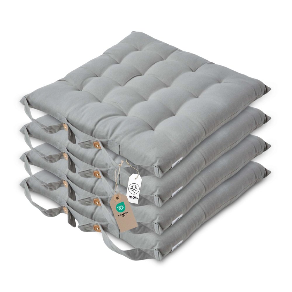 Homescapes Set of 4 Gray Chair Cushions, 16 x 16 in