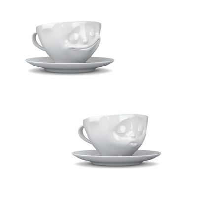 FIFTYEIGHT PRODUCTS Coffee Cups, Set of 2 with Napkins, 200 ml, Kissing + Happy