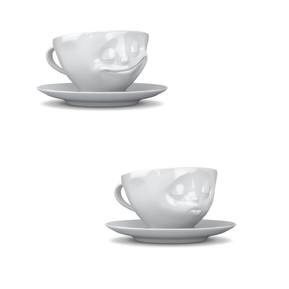 FIFTYEIGHT PRODUCTS Coffee Cups, Set of 2 with Napkins, 200 ml, Kissing + Happy