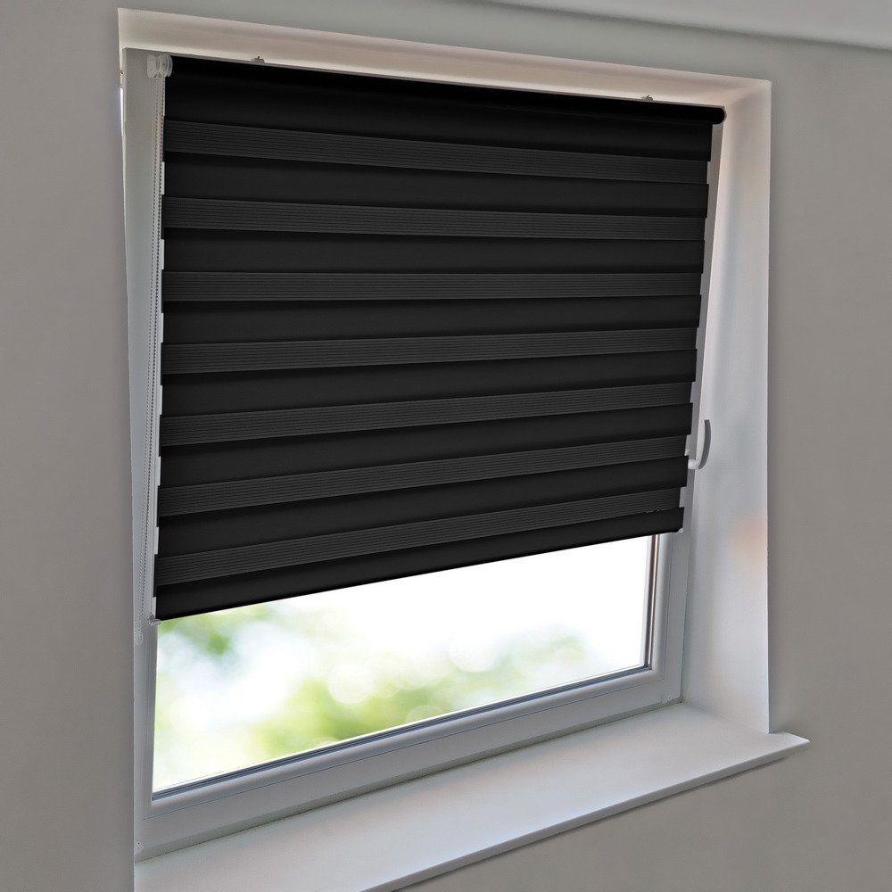 AUENMA Duo Roller Blind 100 x 210 cm, Anthracite, No-Drill Clamp Mount