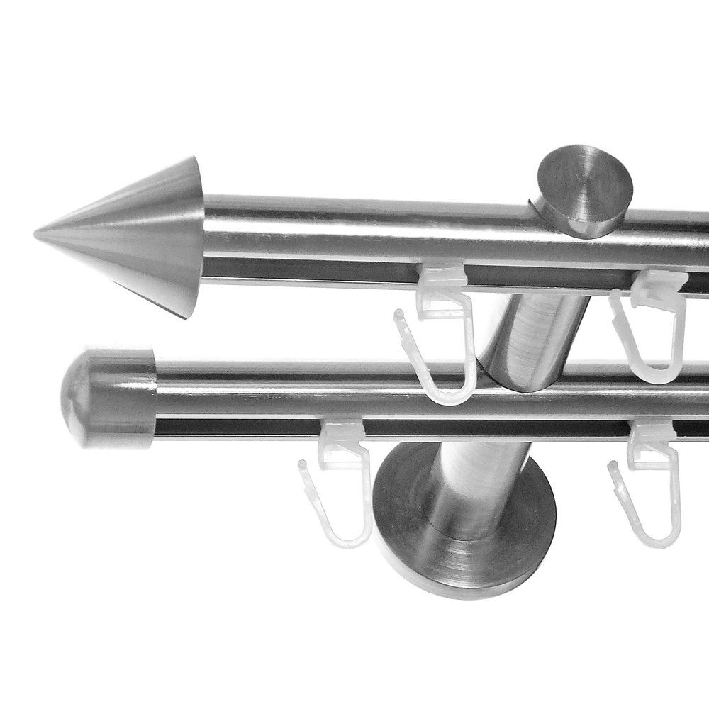 BASIT Double-Track Inside-Run Curtain Rod, Stainless-Steel Look, 16 mm, 280 cm, H80