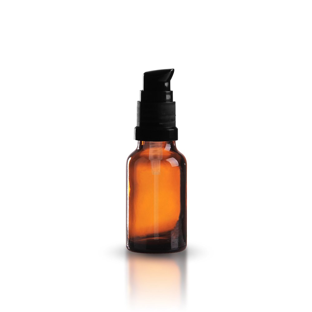 24 x 15 ml Amber Glass Bottles with Black DIN 18 mm Pump Closures