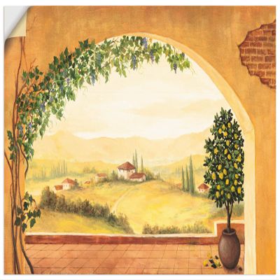 ARTland Wall Décor Self-Adhesive Vinyl Wall Decal, Tuscany Landscape Window View, Mediterranean Italy T4MP