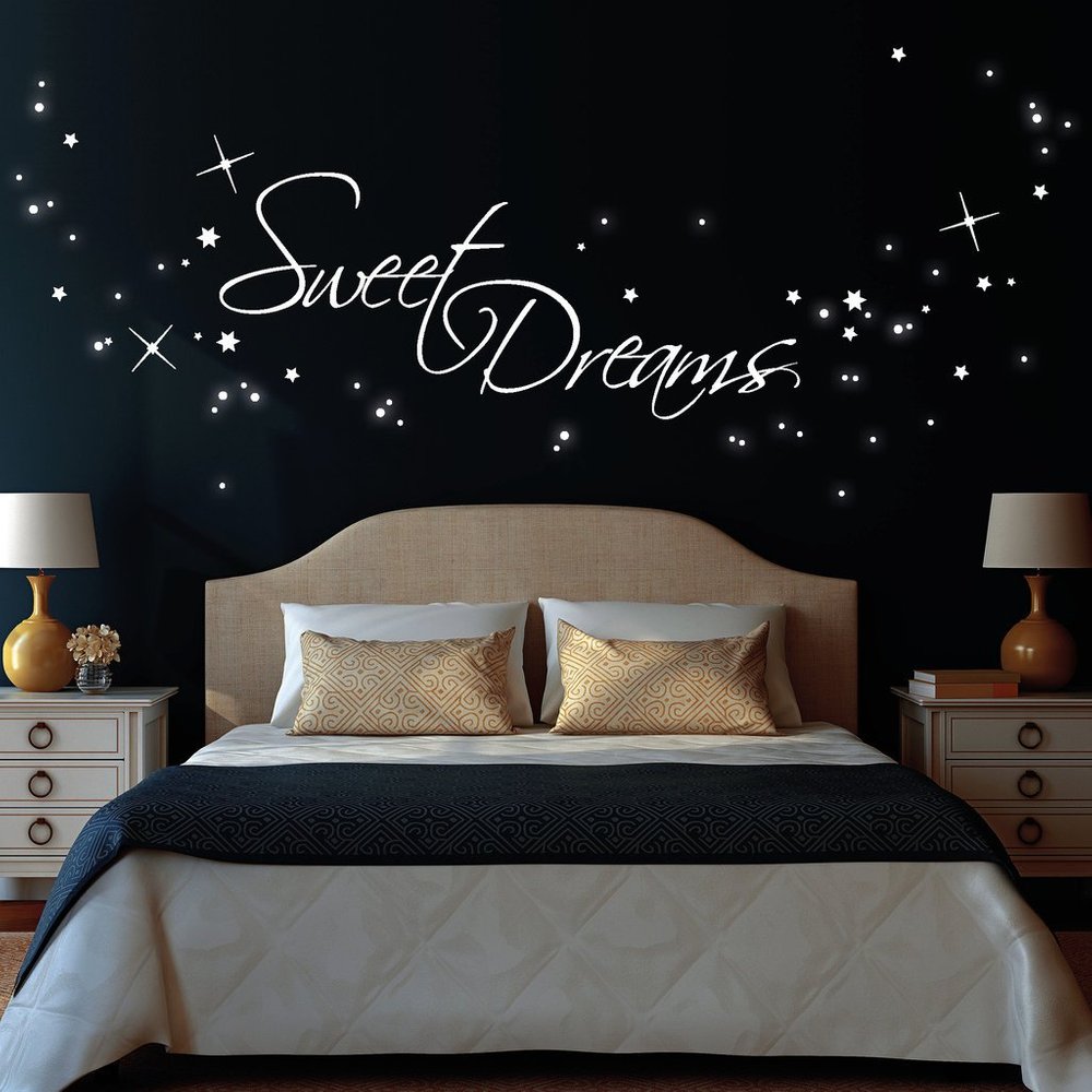Loft Wall Decal "Sweet Dreams" with Stars + 250 Glow-in-the-Dark Star Stickers, 30 Colors, 3 Sizes