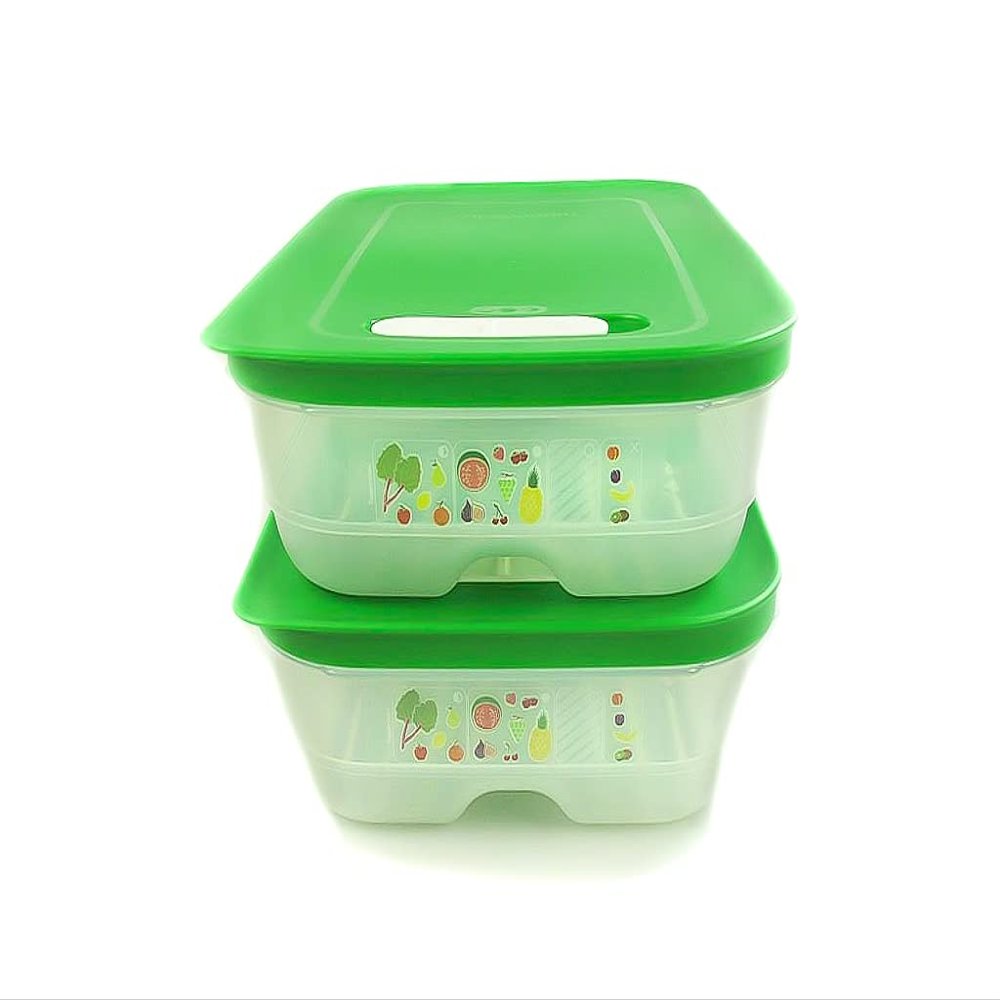 TUPPERWARE KlimaOase Flat Refrigerator Containers, 1.8 L, Green, 2-Pack
