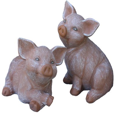 STEINFIGUREN SPICKER Stone Pig Figures, Set of 2, Terracotta Patina