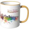 WANDKINGS Mug, “Good Morning Mannheim!” Lettering with Skyline – Dark Yellow view 1