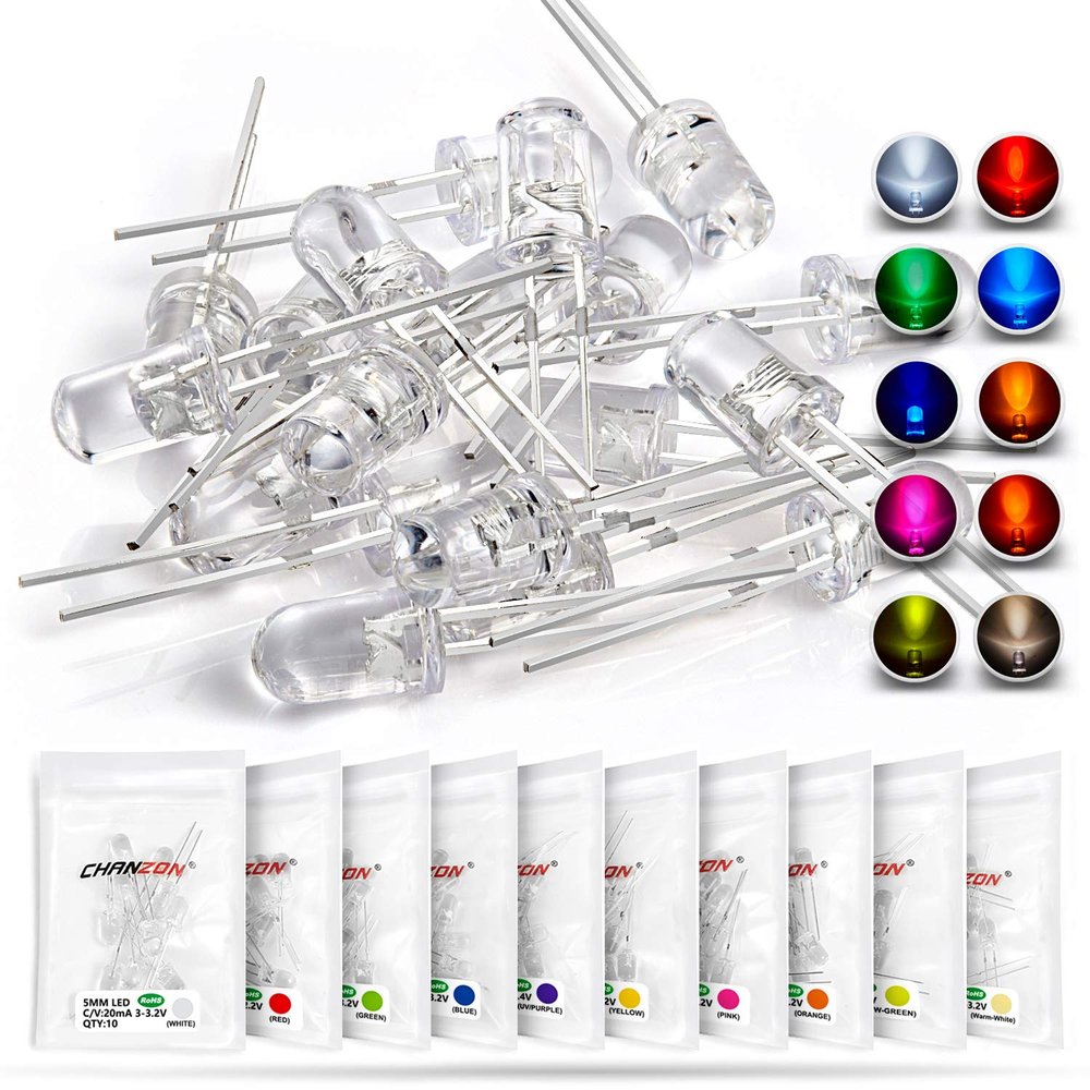 Chanzon 100-Piece 5 mm LED Diode Assortment, 10 Colors