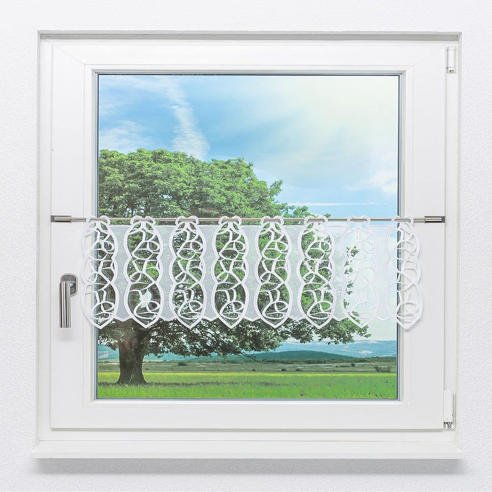 Plauener Spitze Loop Café Curtain (W x H) 105.3 x 32 cm, White