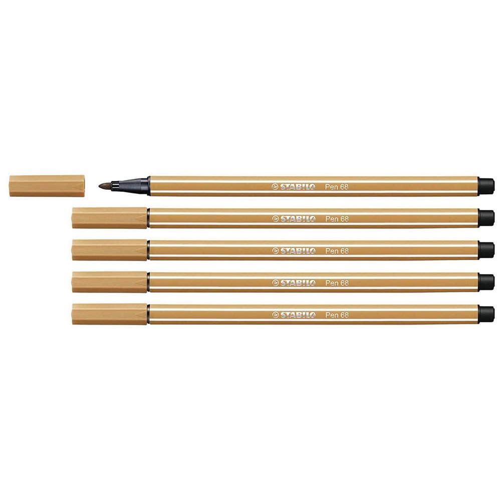 STABILO Pen 68 Felt-Tip Pens, 5-Pack, Medium Tip, 1 mm, Dark Ochre