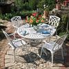 Lazy Susan 120 cm Round Alice Garden Table in White with 4 April Chairs and Green Seat Cushions | Sustainable Sand-Cast Aluminum | Weather-Resistant | Rust-Free | Low-Maintenance | 3-Year Warranty view 1