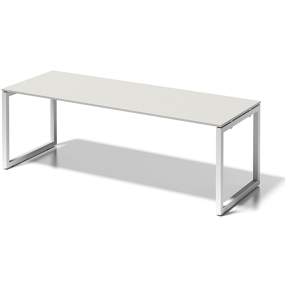 BISLEY Cito Desk, 740 mm Fixed-Height O-Frame, Metal, GW396 Gray-White Decor, Traffic White Frame, 80 x 220 x 85 cm