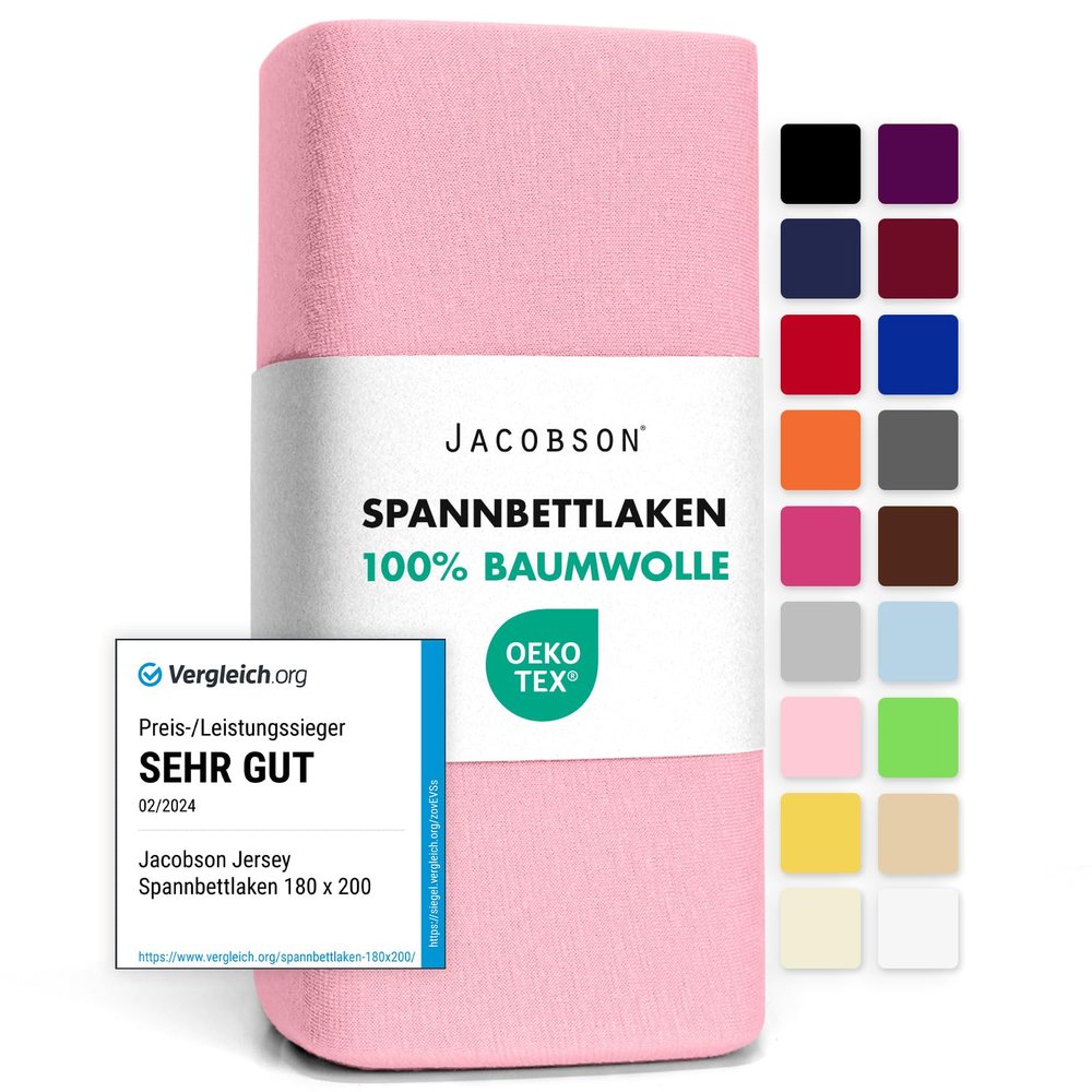 Jacobson Jersey Fitted Sheet (90x200-100x200 cm, Pink)