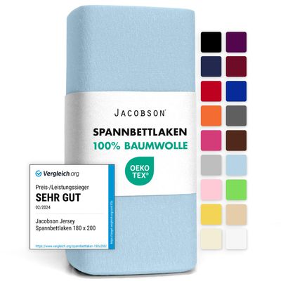 Jacobson Jersey Fitted Sheet (Light Blue, 180x200-200x200 cm)