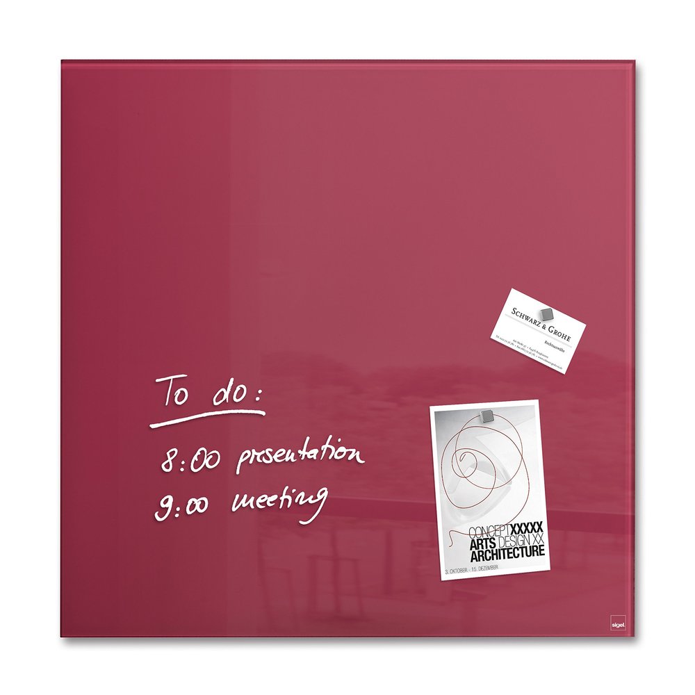 SIGEL GL272 Premium Glass Magnetic Board 48 x 48 cm, High-Gloss Berry Red, Artverum