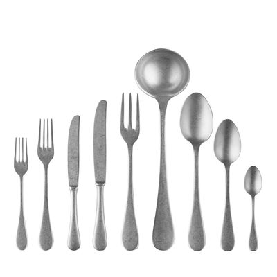 Mepra Vintage 75-Piece Flatware Set - Pewter Tableware, Dishwasher-Safe