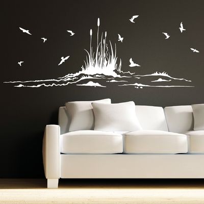 Loft “Birds by the Shore” Wall Decal, Birds/Coast/Reeds, Light Pink, 35 x 104 cm