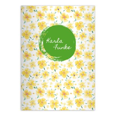 Kartenkaufrausch 16 Personalized Vintage DIN A5 Elementary School Notebooks, Lucky Four-Leaf Flowers/Clover, Yellow, Contrast Ruling 1