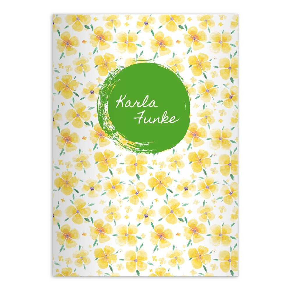 Kartenkaufrausch 16 Personalized Vintage DIN A5 Elementary School Notebooks, Lucky Four-Leaf Flowers/Clover, Yellow, Contrast Ruling 1