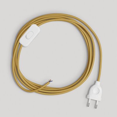 creative cables RM25 Table Lamp Cord, Mustard Yellow Silk Effect, 1.80 m, White