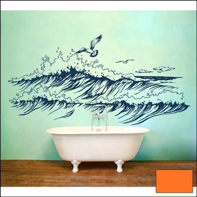 ilka parey Wandtattoo-Welt Baltic Sea Wave Wall Decal, Orange, XXL 160 x 80 cm