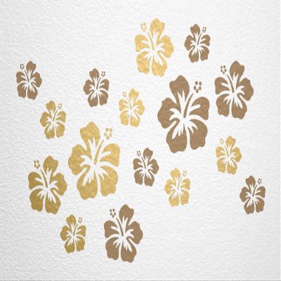 WANDfee Hibiscus Flower Wall Decal, Color Choice, Light Brown and Gold