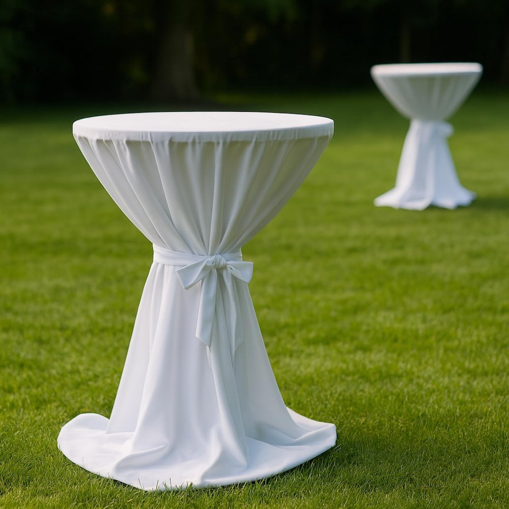 Hans-Textil-Shop Round Standing Table Cover, White, 70–75 cm, Cotton Linon