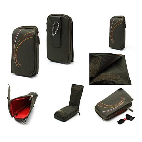 DFV mobile - Multifunctional Vertical-Stripe Pouch Case with Zipper and Carabiner for Samsung Google Nexus S I9023 - Green (16 x 9.5 cm)