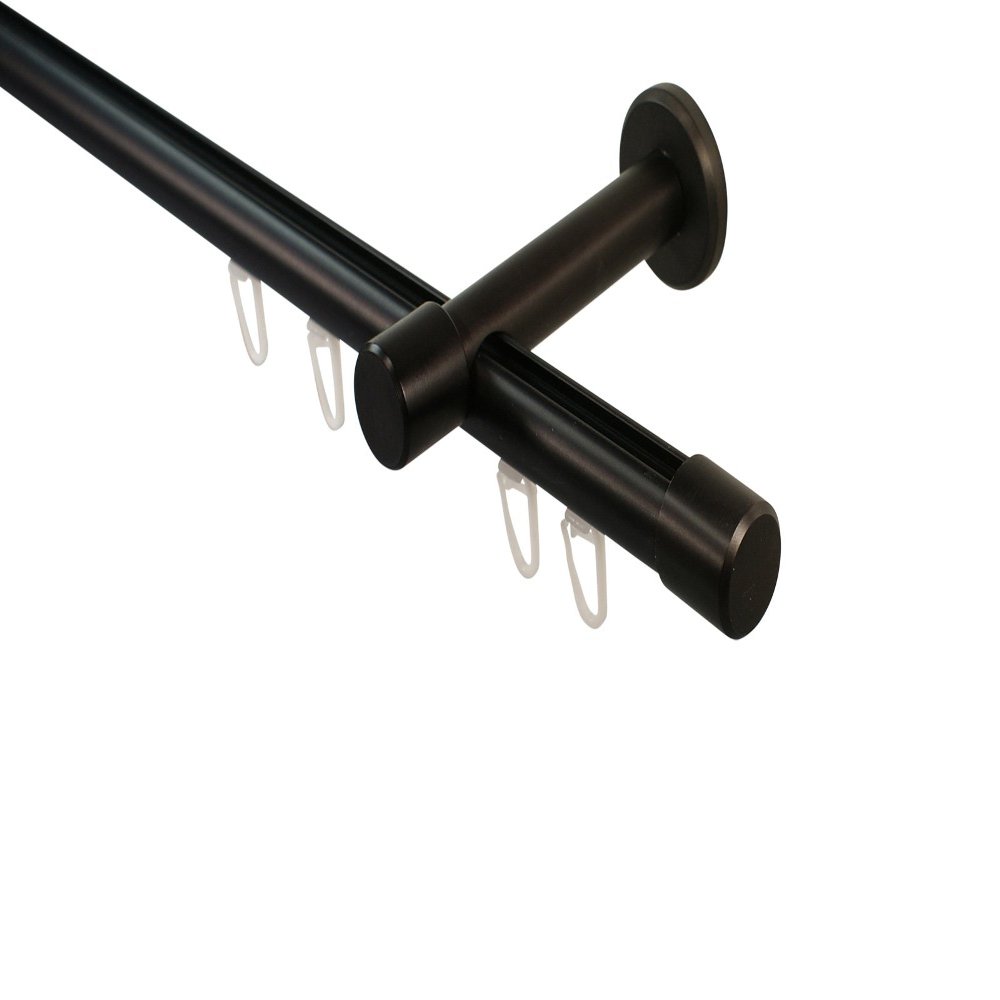iso-design Black 20 mm Internal-Track Curtain Rod, Wall-Mounted, 8 cm Wall Clearance, 400 cm (2 x 200 cm)