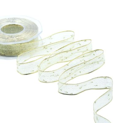 Furlanis Voile Decorative Ribbon with Bouclé Lam Yarn, Gold, 15 mm x 25 m