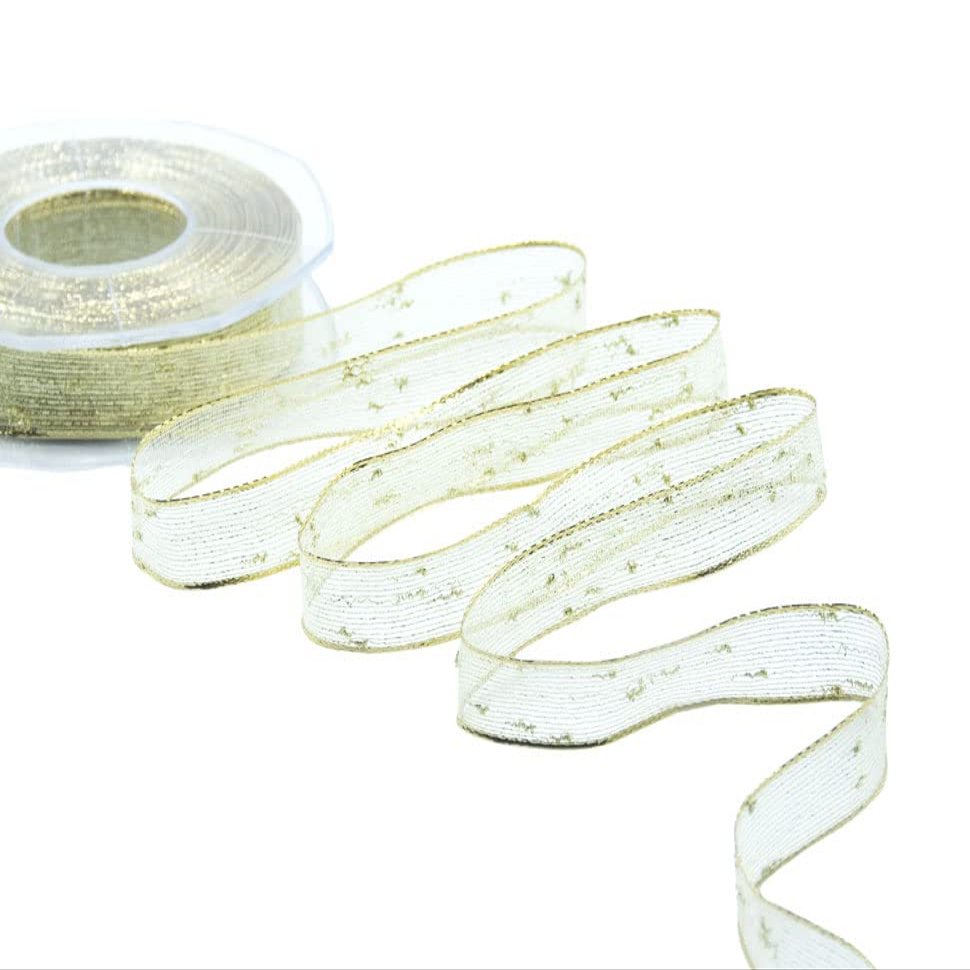 Furlanis Voile Decorative Ribbon with Bouclé Lam Yarn, Gold, 15 mm x 25 m