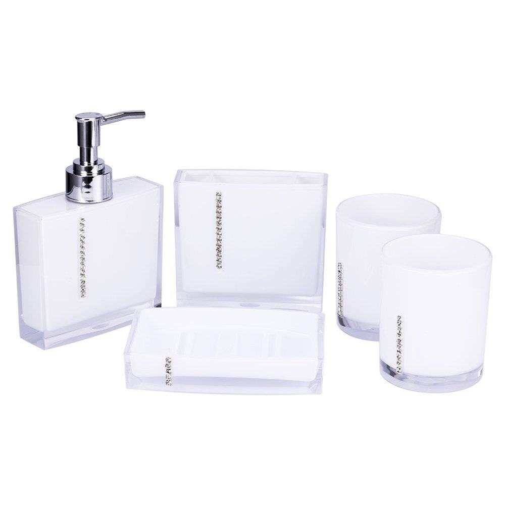 5-Piece Premium Acrylic Bathroom Set with Diamonds