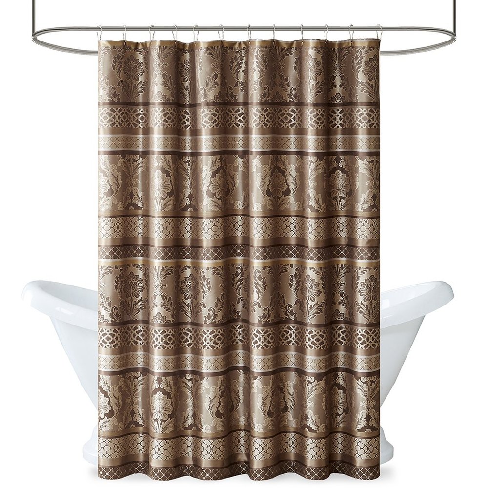 Madison Park Bellagio Shower Curtain, Transitional Bathroom Curtain, 183 x 183 cm, Taupe
