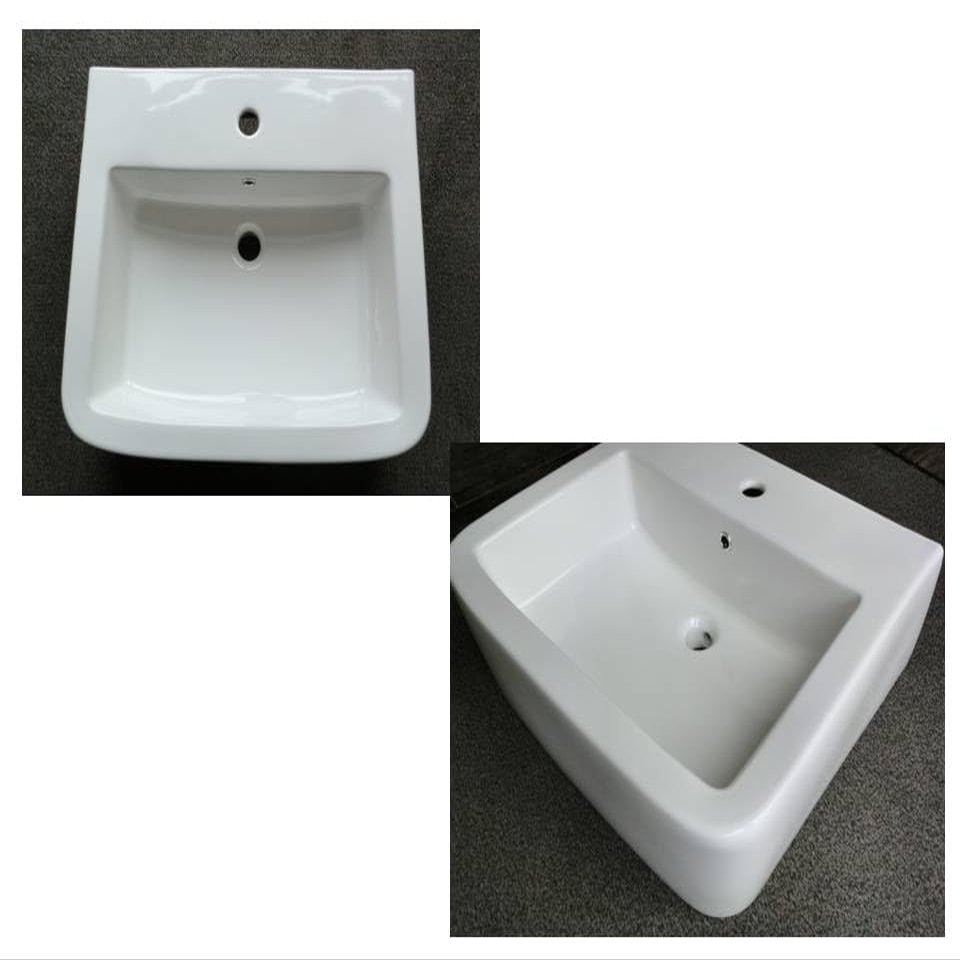 60 cm Wall-Mounted or Vessel Bathroom Sink, White Ceramic