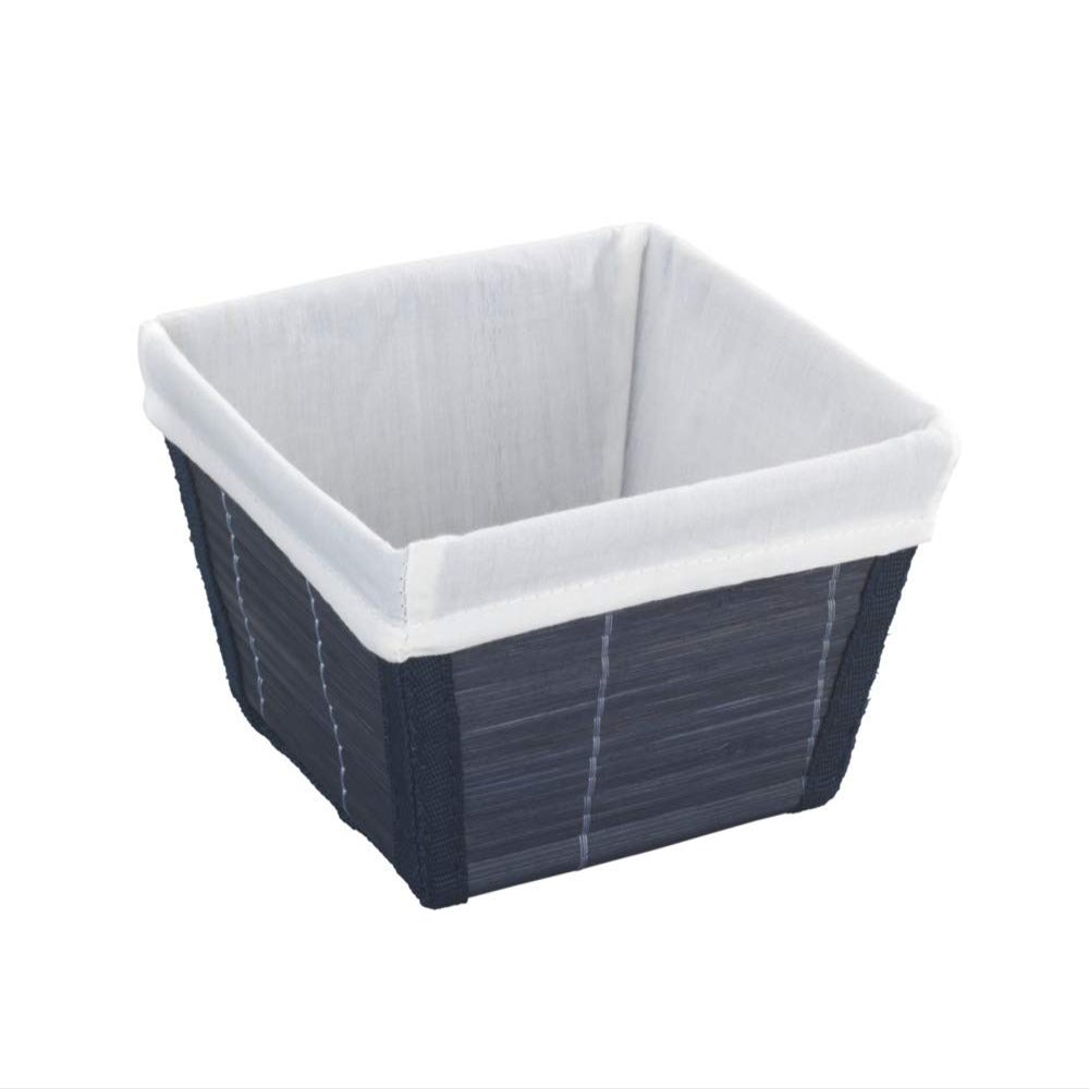 WENKO 22113100 Bamboo Storage Basket S, Dark Blue, 15 x 15 x 9 cm