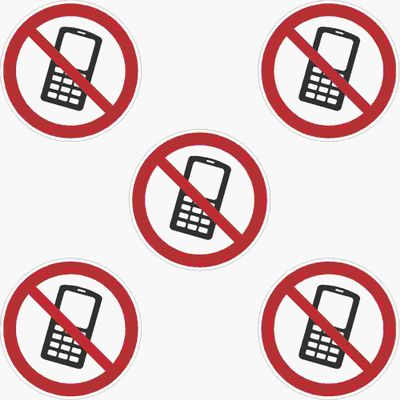 Kleberio 5 Self-Adhesive PVC Stickers, 50 mm (5 cm) - No Cell Phones