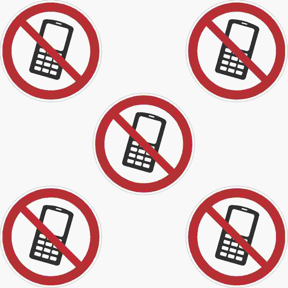 Kleberio 5 Self-Adhesive PVC Stickers, 50 mm (5 cm) - No Cell Phones
