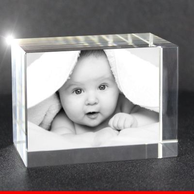 VIP-LASER 2D Engraved Glass Crystal Block, Landscape, XL, with Your Baby Photo, 80 x 50 x 50 mm