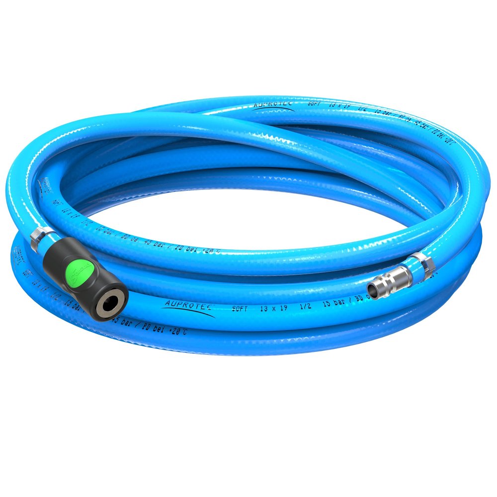 AUPROTEC Compressed Air Hose Set, 13 mm ID, 10 m PVC Hose with Prevost S1 Safety Coupling