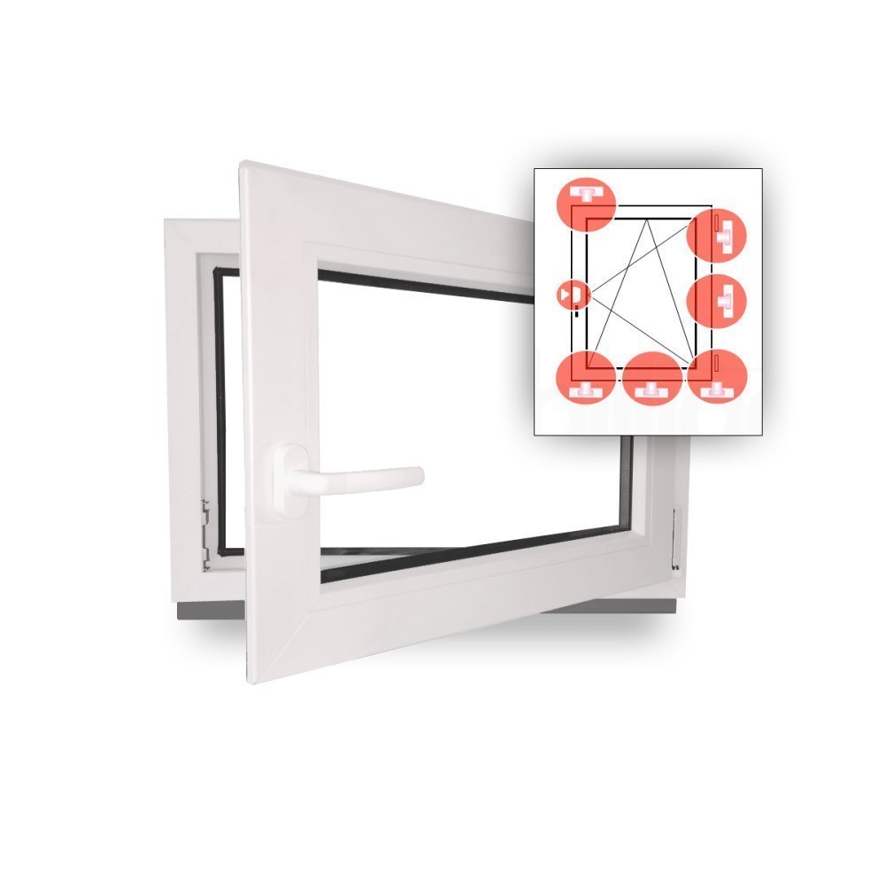 White Window - WK2/RC2 Security Hardware - 70 x 90 cm - DIN Right-Hand - 4 Mushroom Cams - Lockable Handle - Custom Sizes
