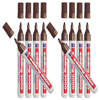 edding 3000 Permanent Marker, Round Tip Approx. 1.5–3 mm (10-Pack, Dark Brown)