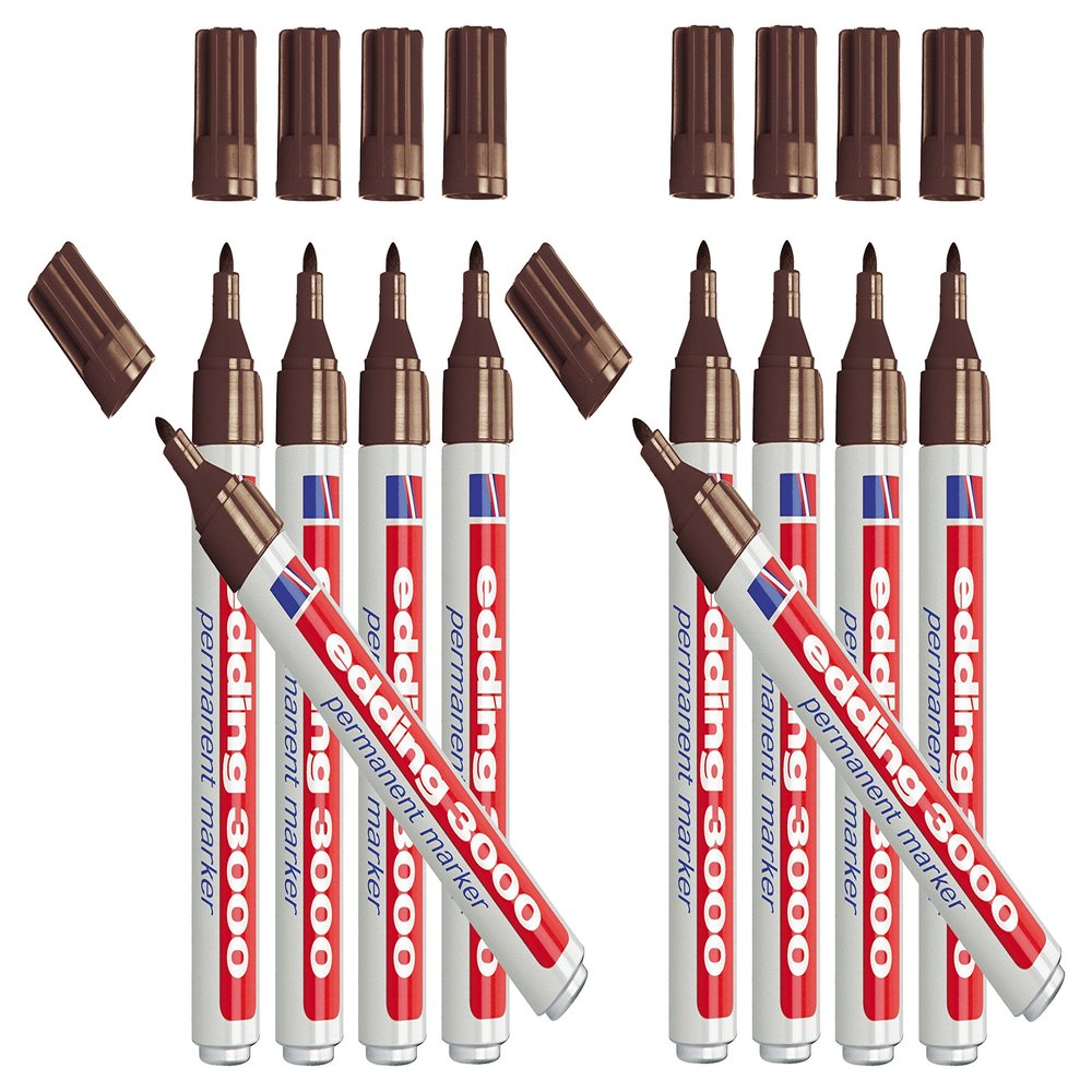 edding 3000 Permanent Marker, Round Tip Approx. 1.5–3 mm (10-Pack, Dark Brown)